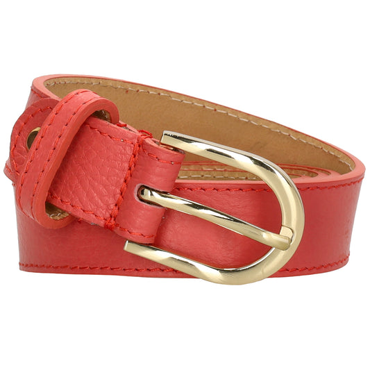 Oranger|Fuchsia Ledergürtel 2,5cm – Vollrindleder, Gold-Schließe, Trendig - leder-accessoires.com