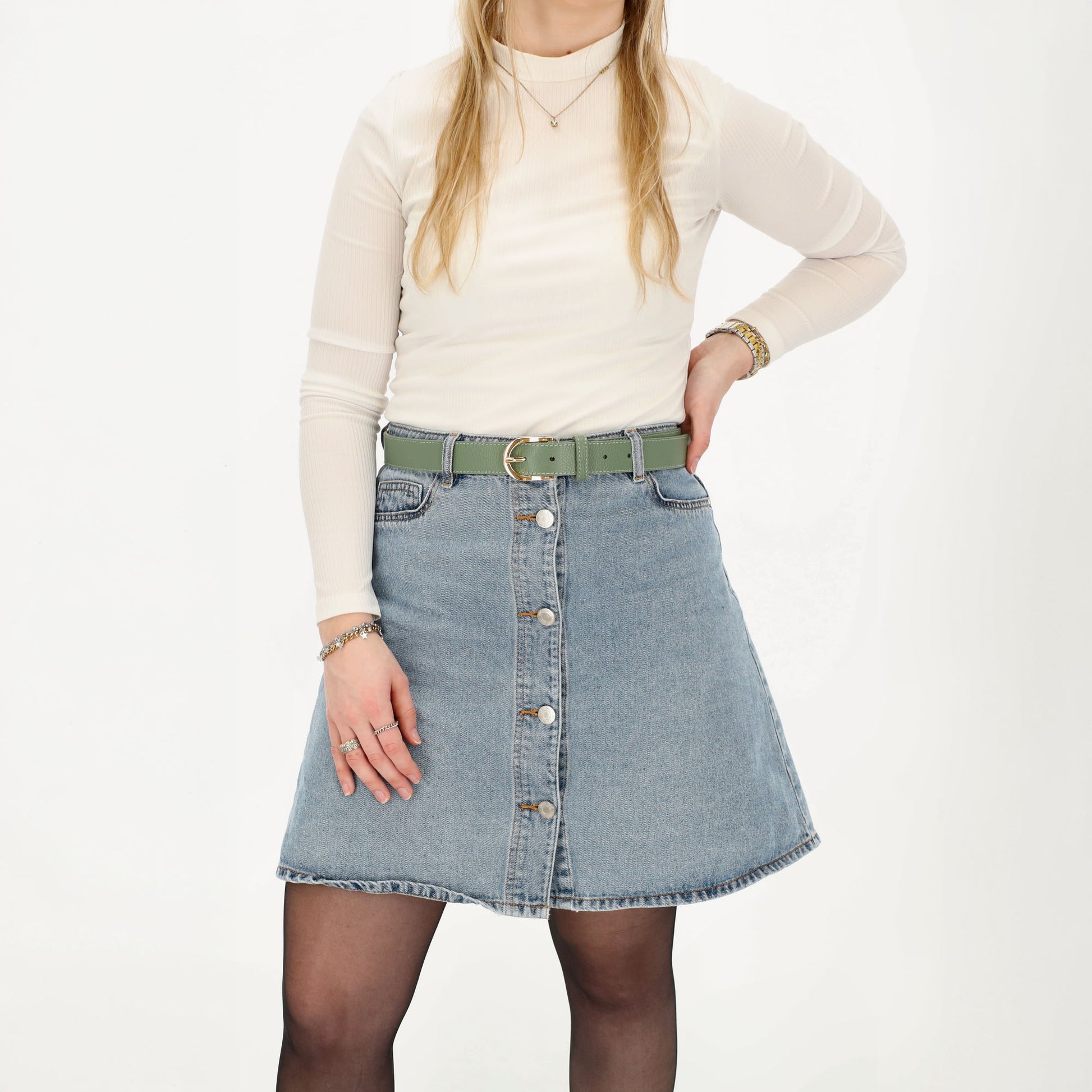 Pistazien Ledergürtel 2,5cm – Vollrindleder, Gold-Schließe, Mattschimmernd - leder-accessoires.com