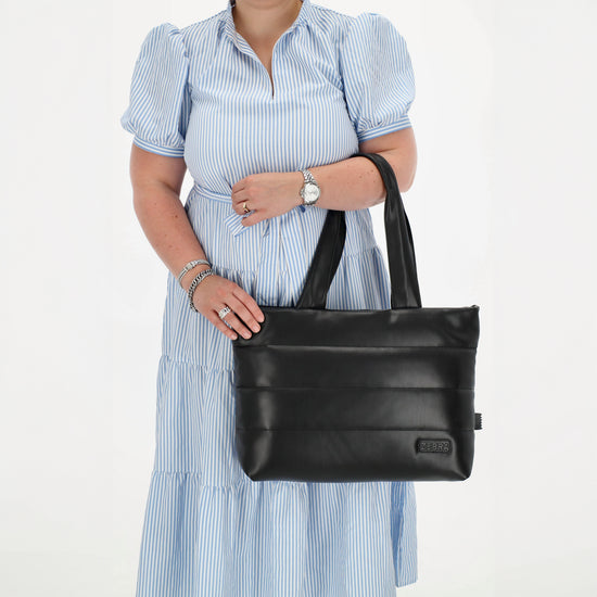 Shopper gesteppt 48x30cm in Schwarz aus Kunstleder - leder-accessoires.com