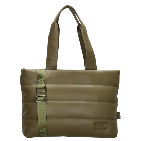 Shopper gesteppt 48x30cm in Olivgrün aus Kunstleder - leder-accessoires.com