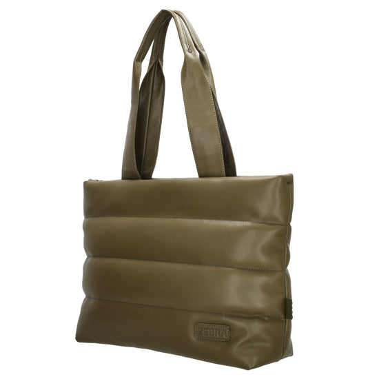 Shopper gesteppt 48x30cm in Olivgrün aus Kunstleder - leder-accessoires.com