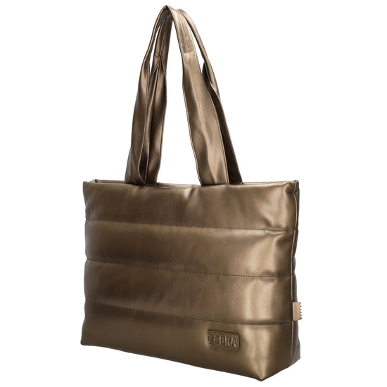 Shopper gesteppt 48x30cm in Bronze-Metallic aus Kunstleder - leder-accessoires.com