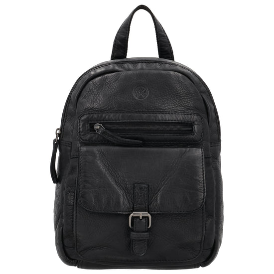 Rucksack 26 x 20cm in Schwarz mit Vortasche in Leder - leder-accessoires.com
