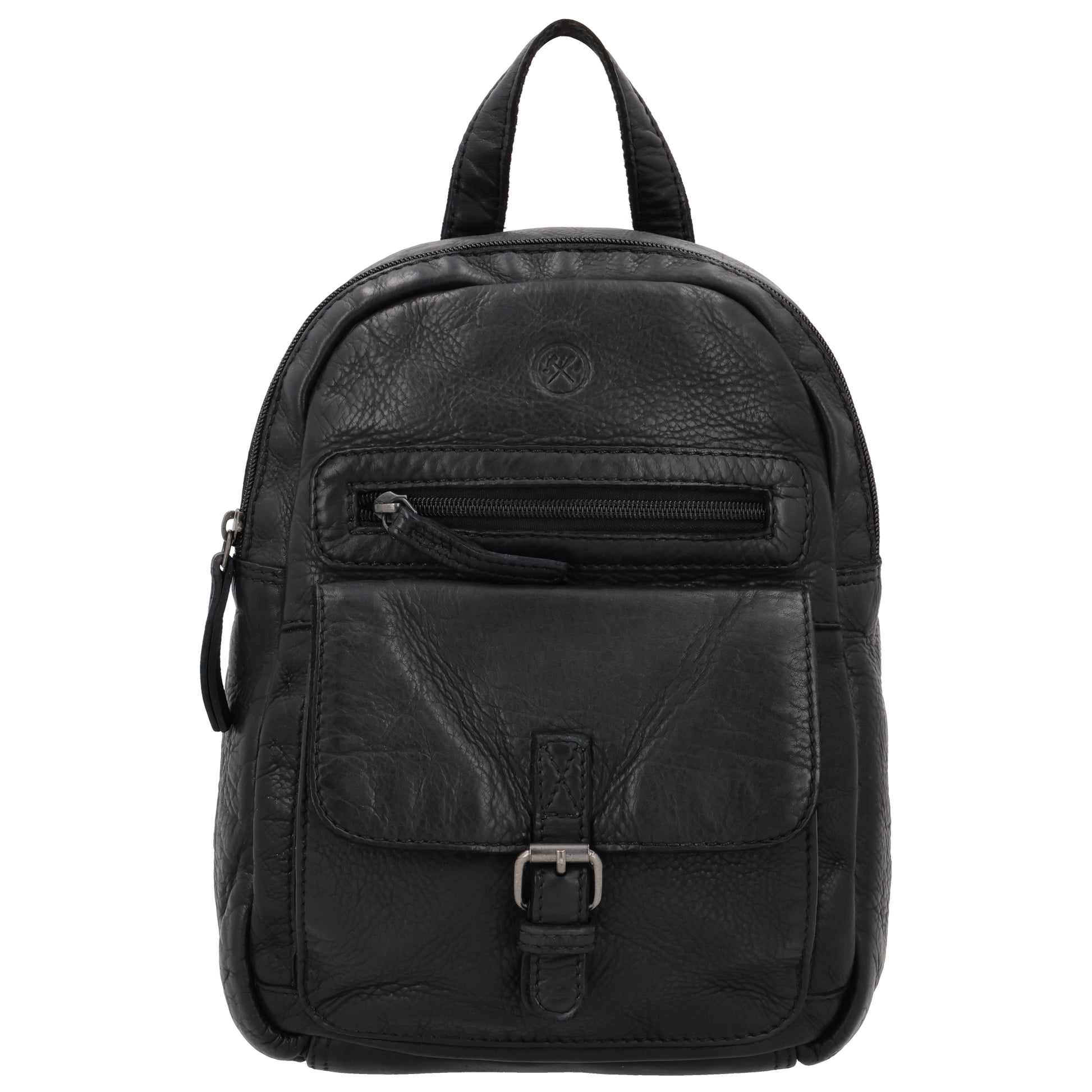 Rucksack 26 x 20cm in Schwarz mit Vortasche in Leder - leder-accessoires.com
