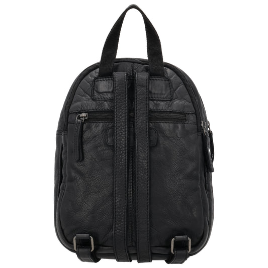 Rucksack 26 x 20cm in Schwarz mit Vortasche in Leder