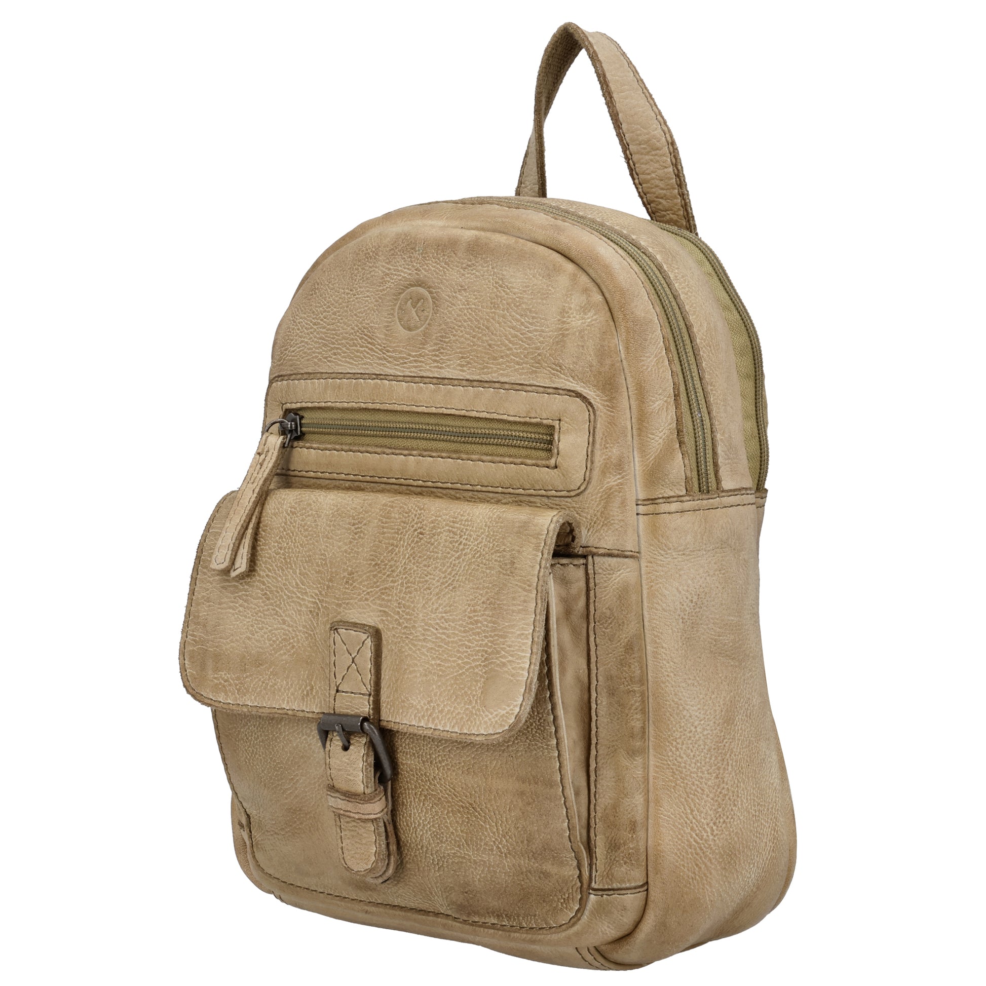 Rucksack 26 x 20cm in Sand mit Vortasche in Leder - leder-accessoires.com