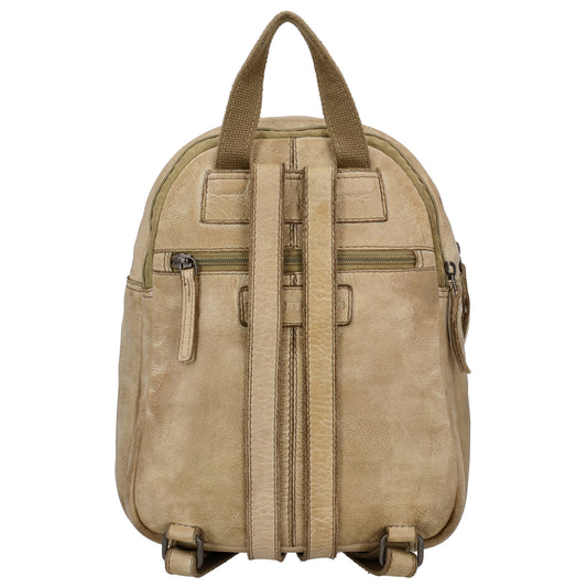 Rucksack 26 x 20cm in Sand mit Vortasche in Leder