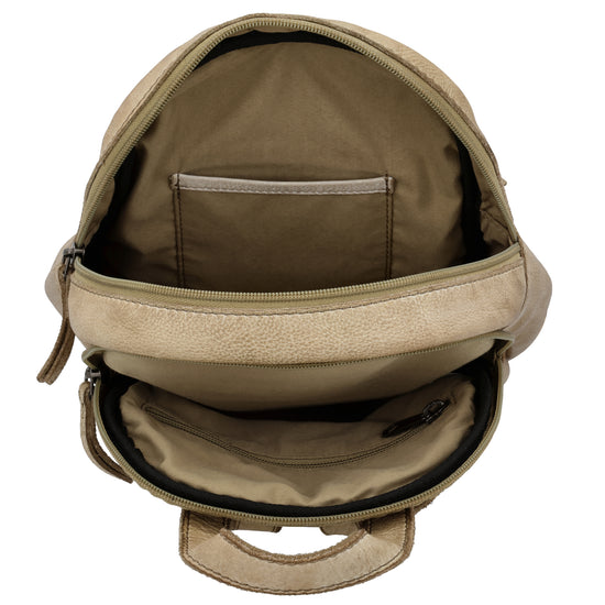 Rucksack 26 x 20cm in Sand mit Vortasche in Leder - leder-accessoires.com