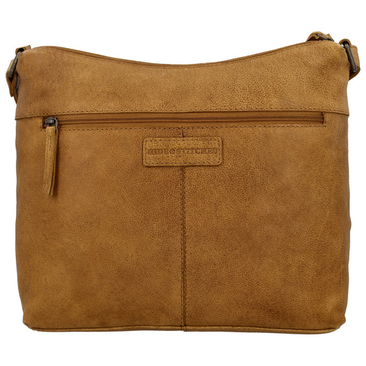 Schultertasche 34x25cm in Ocker|Gelb aus Leder mit zwei Vortaschen
