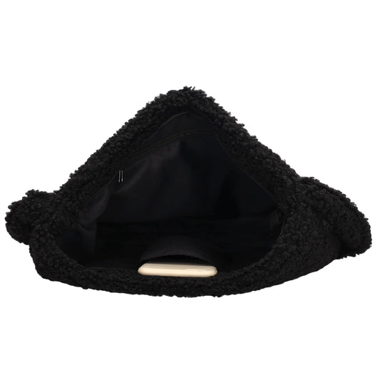 Umhängetasche Teddyfell 30 x 41cm in Schwarz mit Reißverschluss