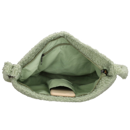 Umhängetasche Teddyfell 30 x 41cm in Mint mit Reißverschluss