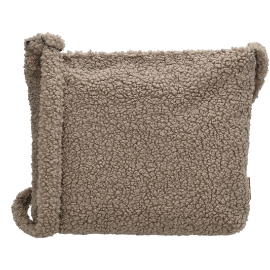 Umhängetasche Teddyfell 30 x 41cm in Taupe mit Reißverschluss