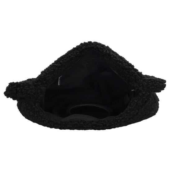 Umhängetasche Teddyfell 24 x 33cm in Schwarz mit Reißverschluss - leder-accessoires.com