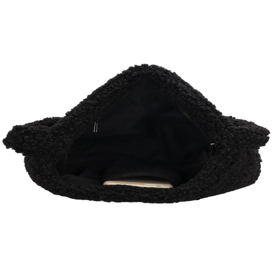 Umhängetasche Teddyfell 24 x 33cm in Schwarz mit Reißverschluss - leder-accessoires.com