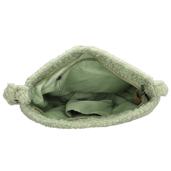 Umhängetasche Teddyfell 24 x 33cm in Mint mit Reißverschluss - leder-accessoires.com