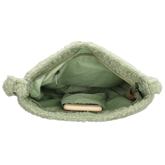 Umhängetasche Teddyfell 24 x 33cm in Mint mit Reißverschluss - leder-accessoires.com