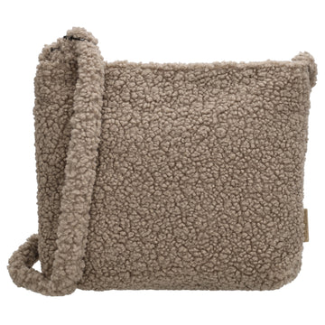 Umhängetasche Teddyfell 24 x 33cm in Taupe mit Reißverschluss