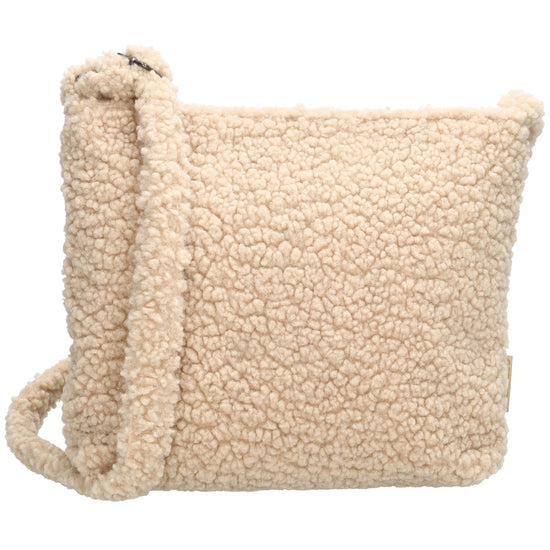 Umhängetasche Teddyfell 24 x 33cm in Beige mit Reißverschluss - leder-accessoires.com