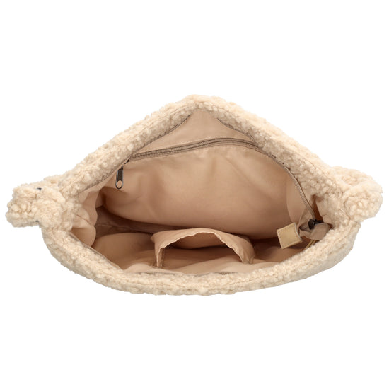 Umhängetasche Teddyfell 24 x 33cm in Beige mit Reißverschluss - leder-accessoires.com