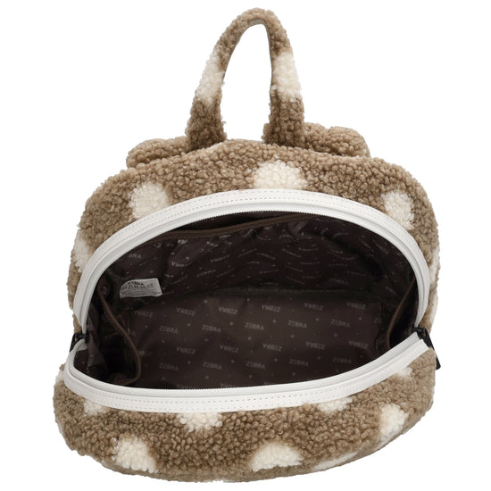 Kinderrucksack 25x38cm Teddyfell mit Punkten in Taupe - leder-accessoires.com