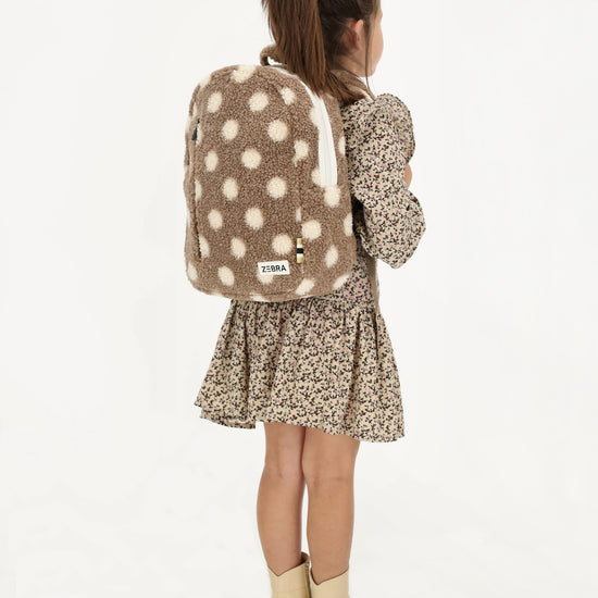 Kinderrucksack 25x38cm Teddyfell mit Punkten in Taupe - leder-accessoires.com