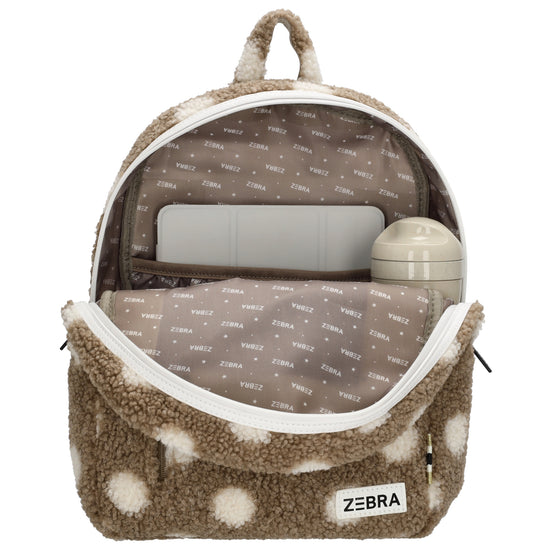 Kinderrucksack 25x38cm Teddyfell mit Punkten in Taupe - leder-accessoires.com