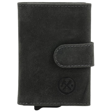 Kartenetui| Safty Wallet 7,5x10cm in Schwarz mit Riegel und Druckknopf - leder-accessoires.com