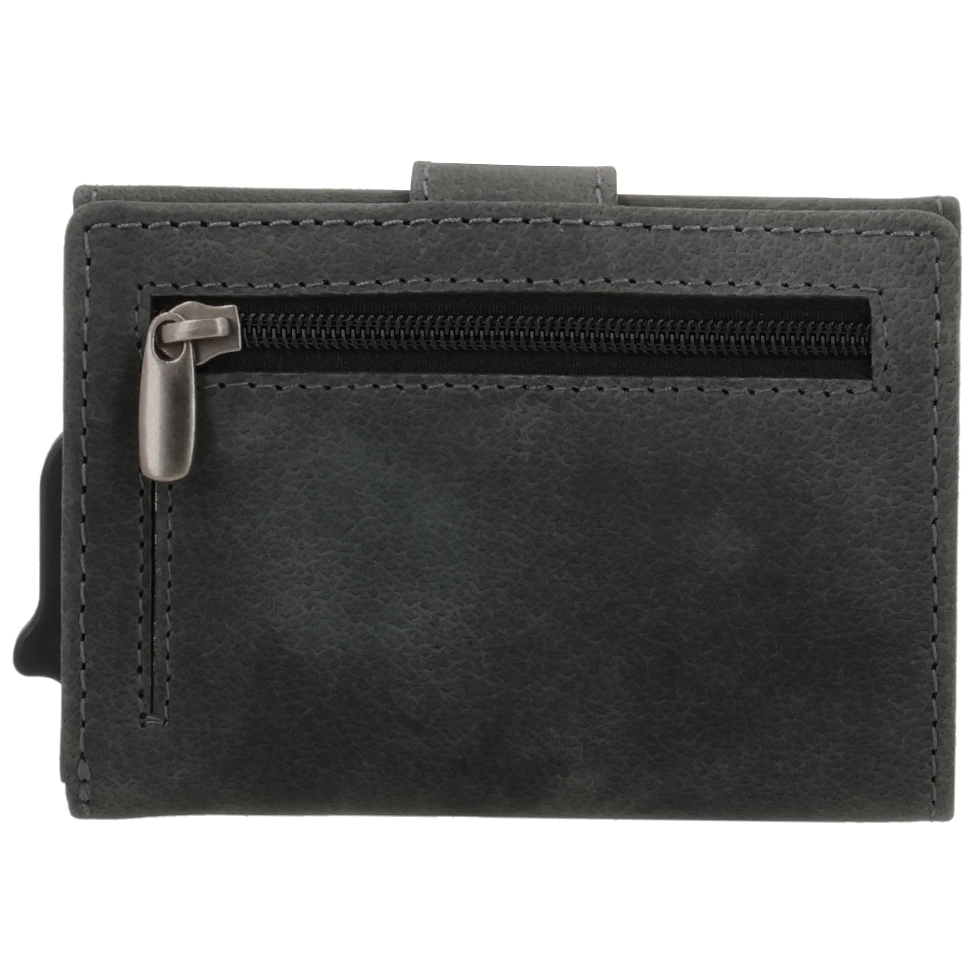 Kartenetui| Safty Wallet 7,5x10cm in Schwarz mit Riegel und Druckknopf - leder-accessoires.com