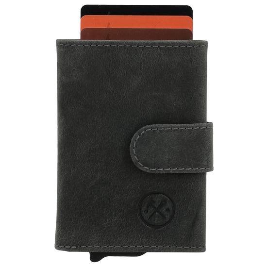 Kartenetui| Safty Wallet 7,5x10cm in Schwarz mit Riegel und Druckknopf - leder-accessoires.com