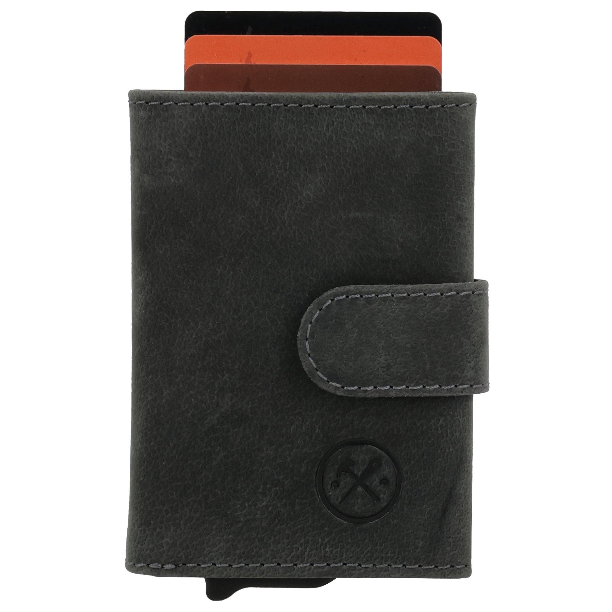 Kartenetui| Safty Wallet 7,5x10cm in Schwarz mit Riegel und Druckknopf - leder-accessoires.com