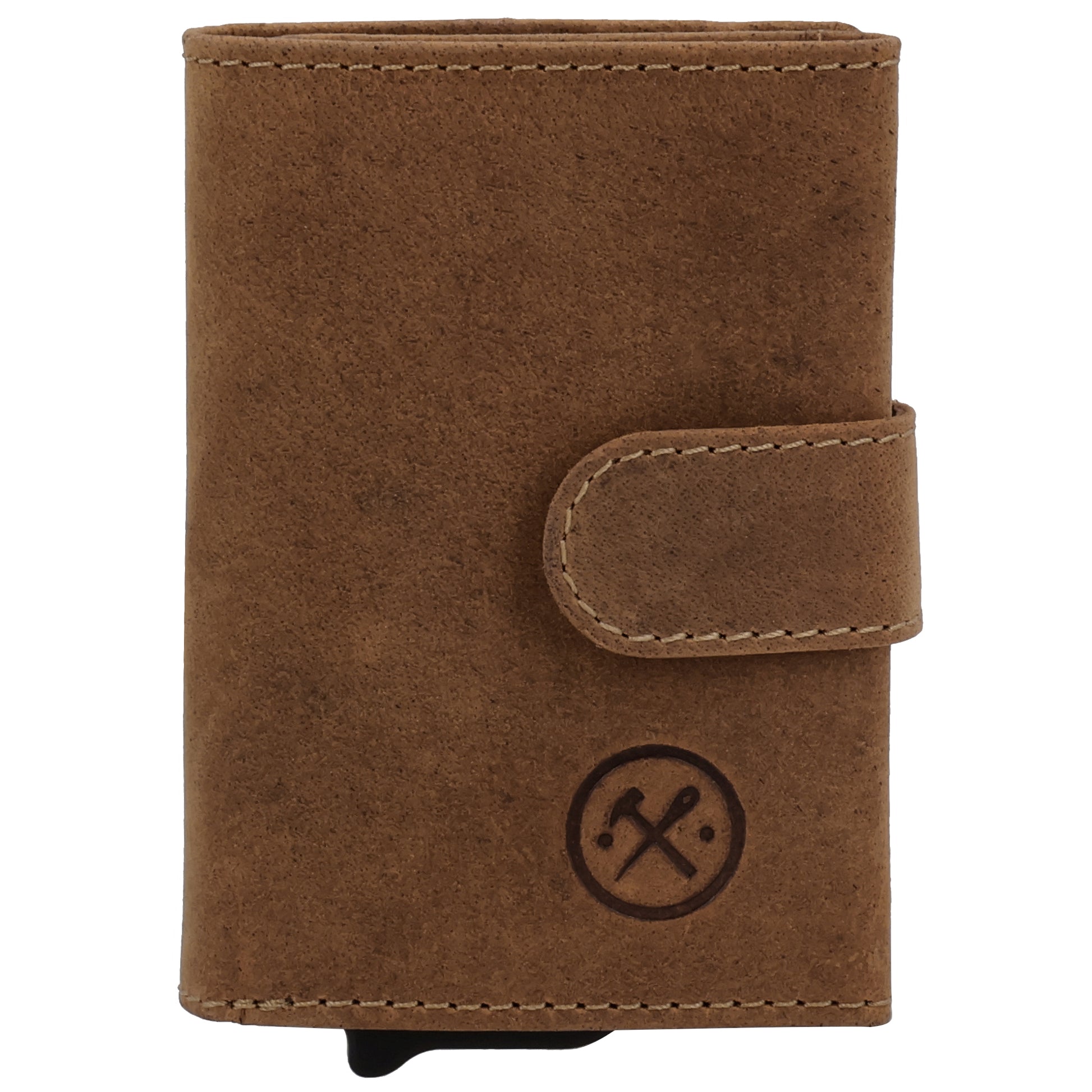 Kartenetui| Safty Wallet 7,5x10cm in Braun mit Riegel und Druckknopf - leder-accessoires.com