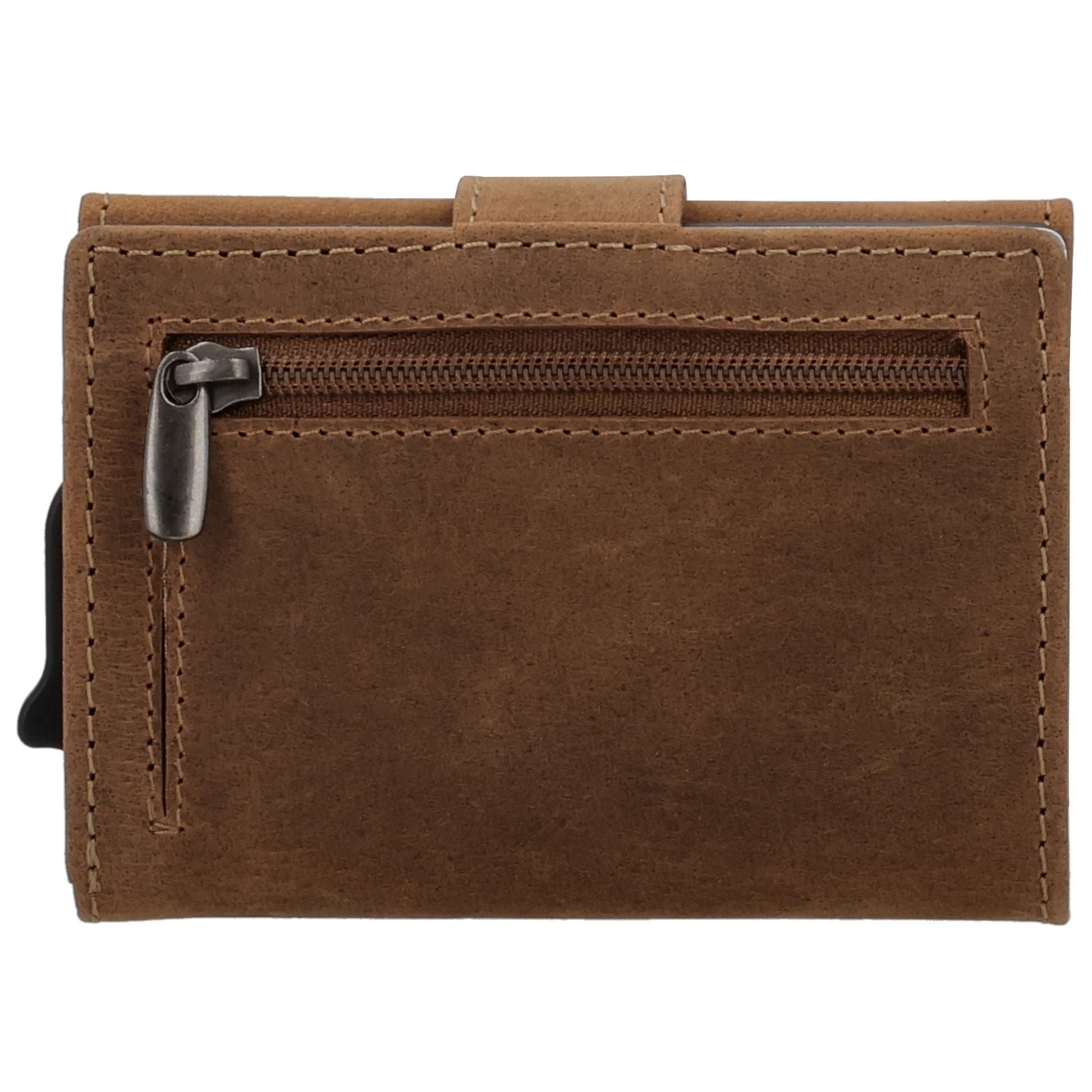Kartenetui| Safty Wallet 7,5x10cm in Braun mit Riegel und Druckknopf - leder-accessoires.com