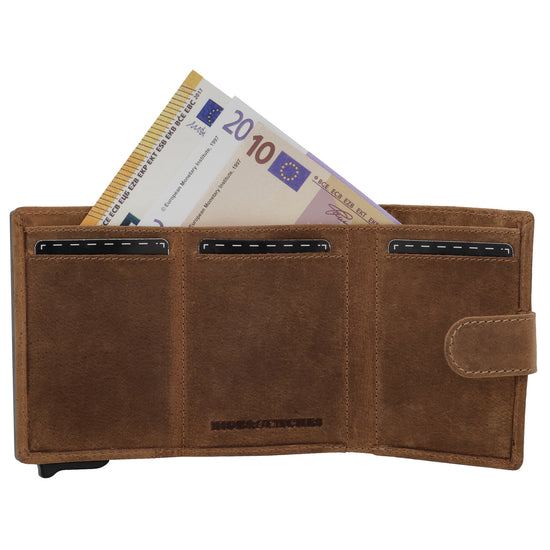Kartenetui| Safty Wallet 7,5x10cm in Braun mit Riegel und Druckknopf - leder-accessoires.com