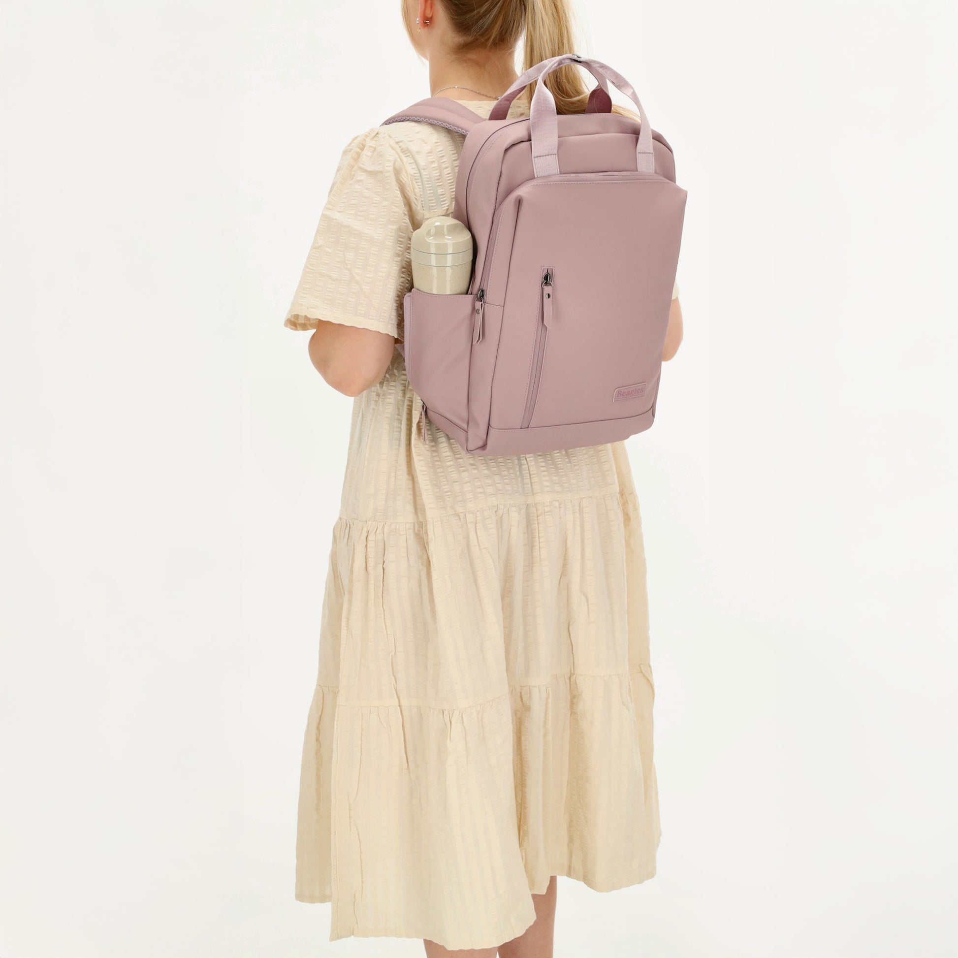 Rucksack 39x28cm in Altrosa mit Aufsteckfunktion - leder-accessoires.com