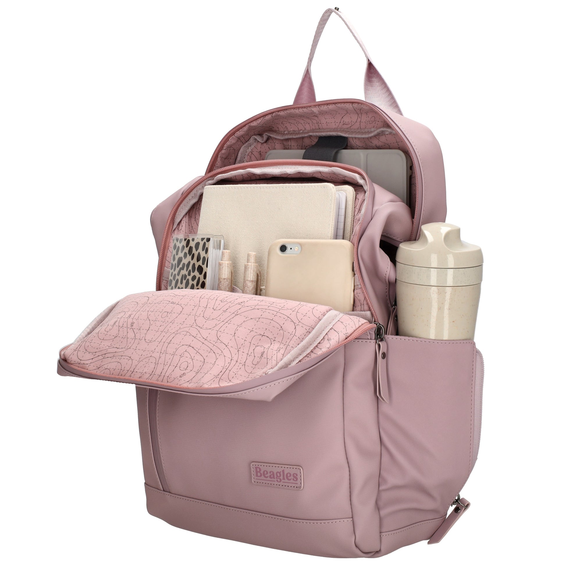 Rucksack 39x28cm in Altrosa mit Aufsteckfunktion - leder-accessoires.com