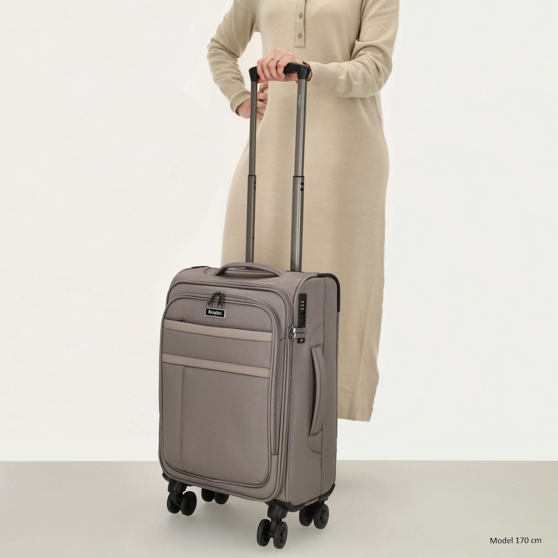 Reisetrolley|Weichgepäck 55cm in Taupe mit 4-Rad - leder-accessoires.com