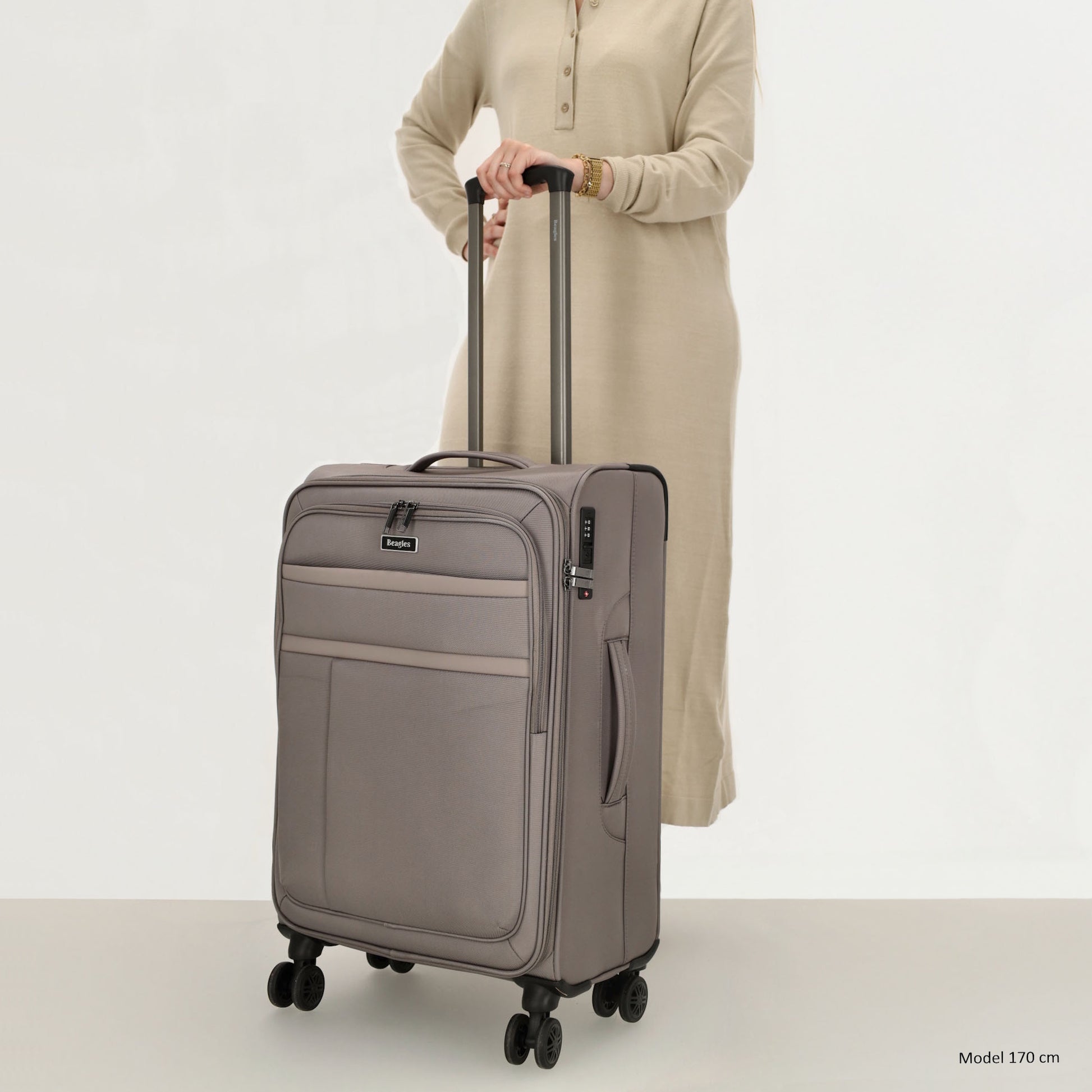 Reisetrolley|Weichgepäck 66cm in Taupe mit 4-Rad - leder-accessoires.com