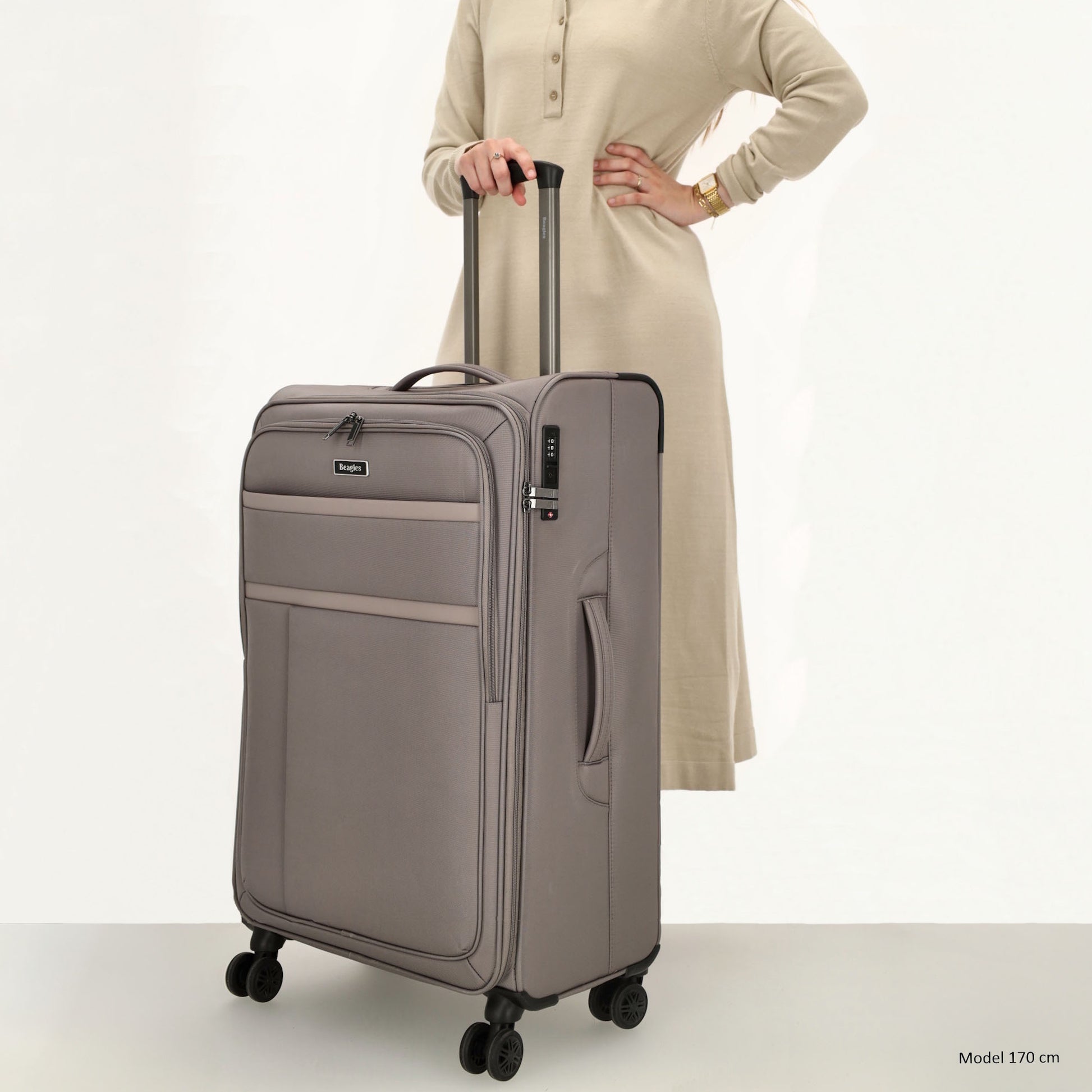 Reisetrolley|Weichgepäck 76cm in Taupe mit 4-Rad - leder-accessoires.com