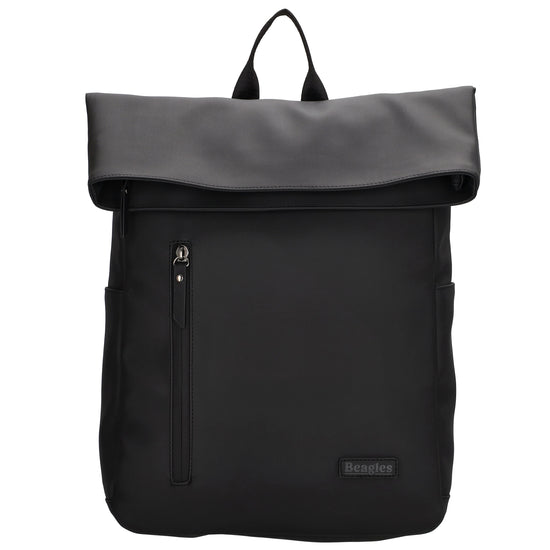 Cityrucksack 36x28cm in Schwarz mit Umschlag und Reißverschluss - leder-accessoires.com