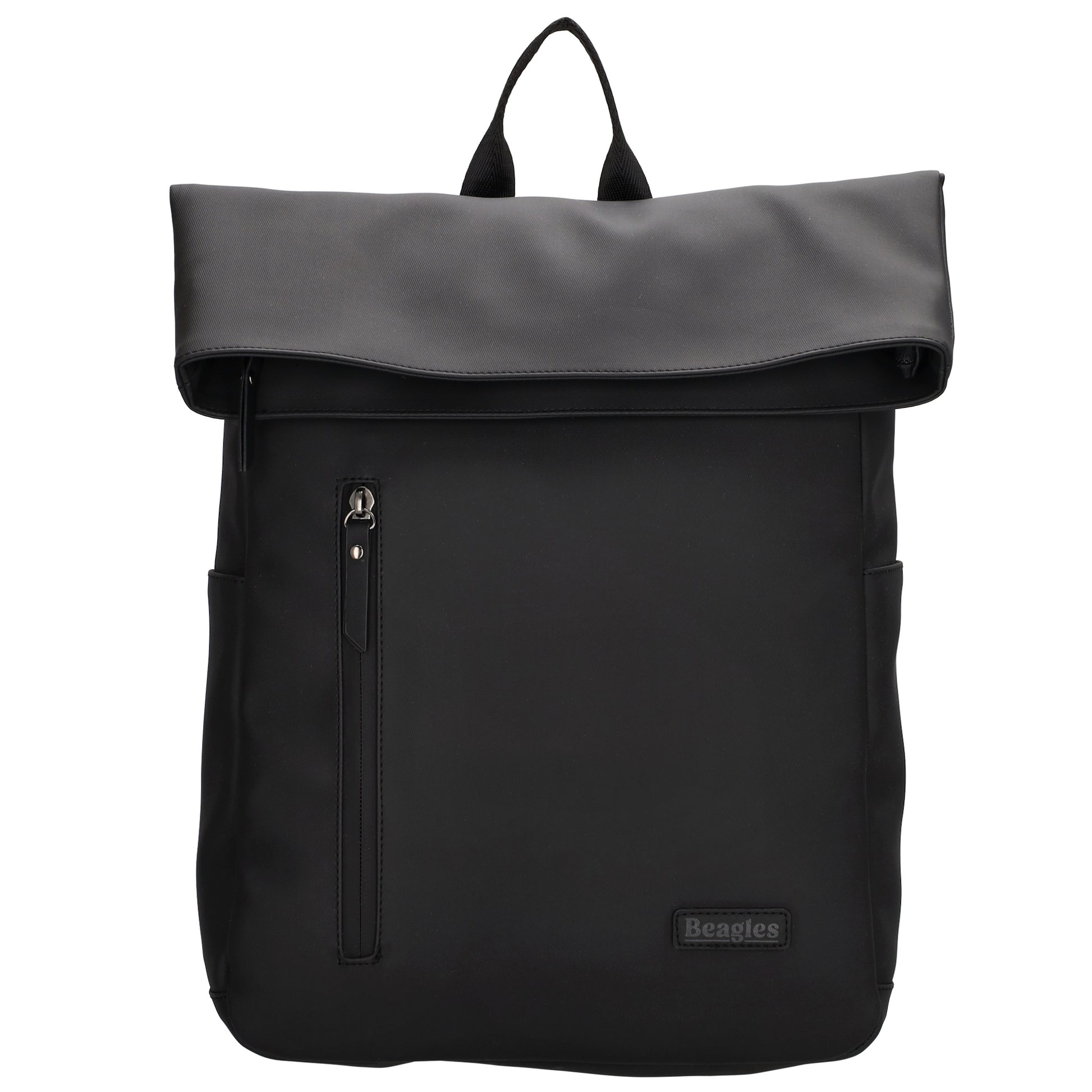 Cityrucksack 36x28cm in Schwarz mit Umschlag und Reißverschluss - leder-accessoires.com