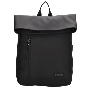 Cityrucksack 36x28cm in Schwarz mit Umschlag und Reißverschluss - leder-accessoires.com