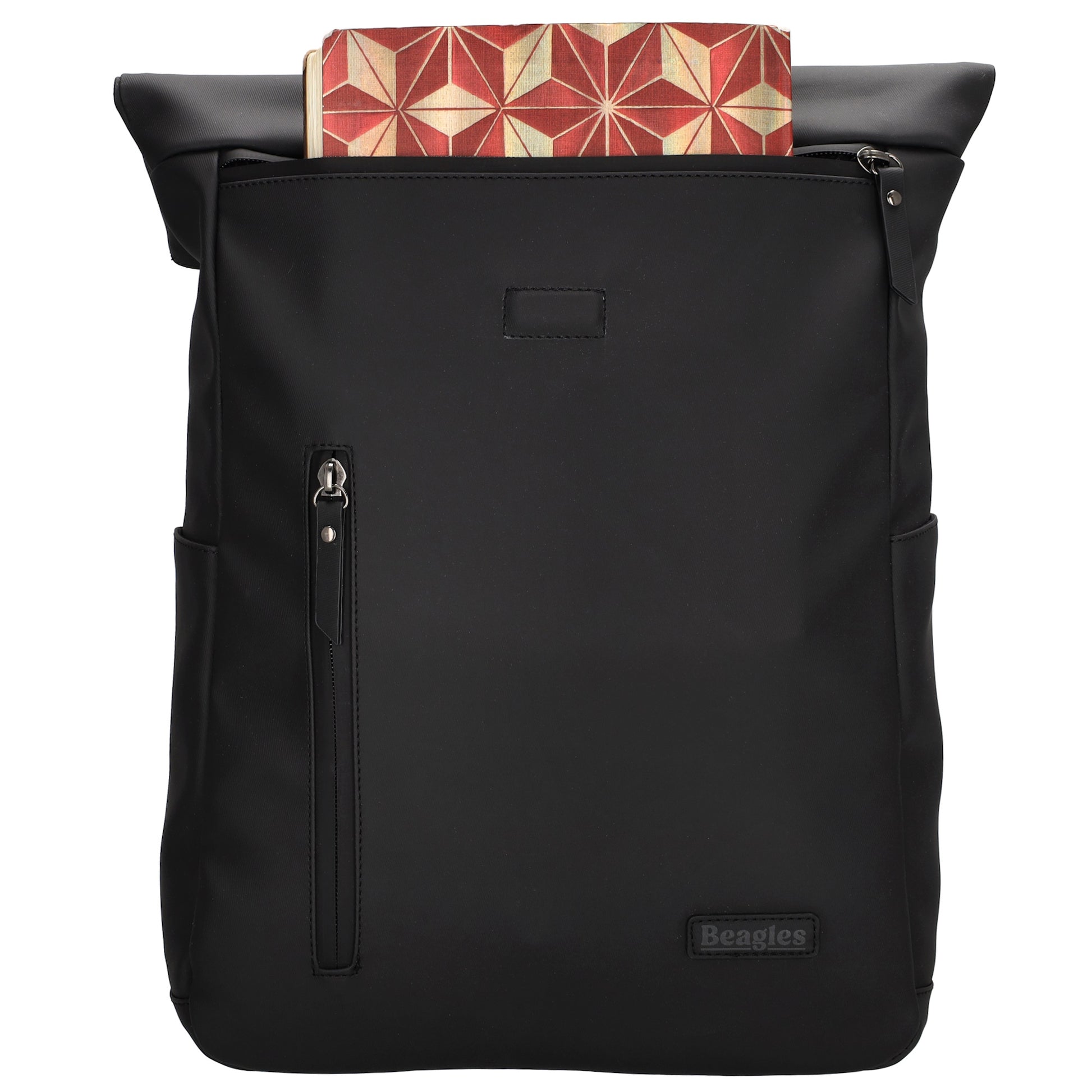 Cityrucksack 36x28cm in Schwarz mit Umschlag und Reißverschluss - leder-accessoires.com