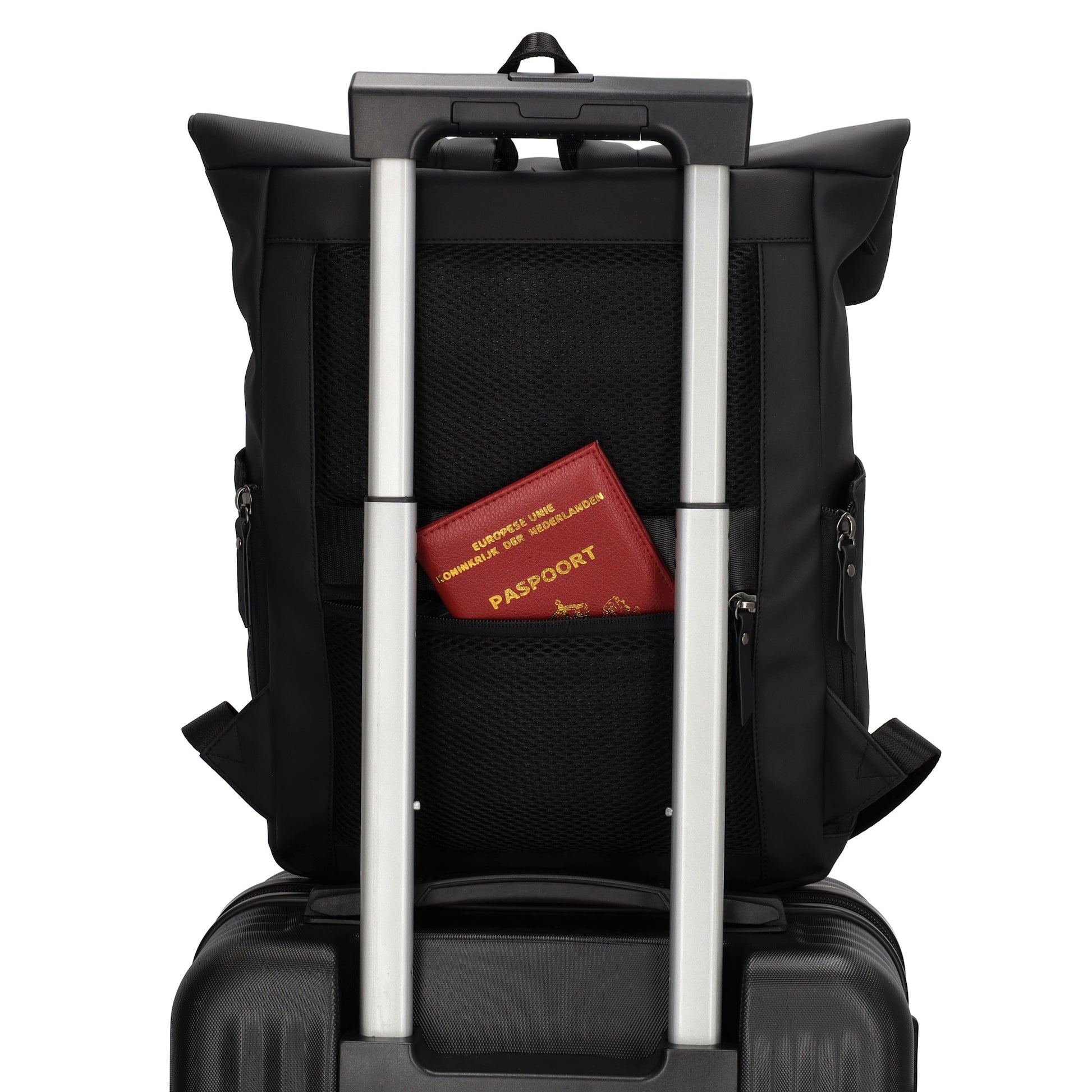 Cityrucksack 36x28cm in Schwarz mit Umschlag und Reißverschluss - leder-accessoires.com