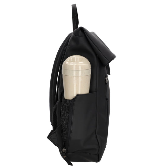 Cityrucksack 36x28cm in Schwarz mit Umschlag und Reißverschluss - leder-accessoires.com