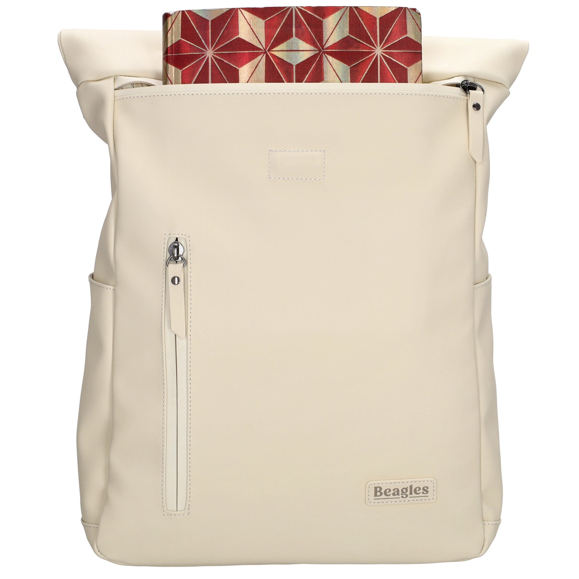 Cityrucksack 36x28cm in Creme mit Umschlag und Reißverschluss - leder-accessoires.com
