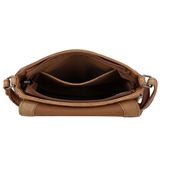 Satteltasche 20 x 19,5cm in Cognac mit Überschlag und Reißverschluss - leder-accessoires.com