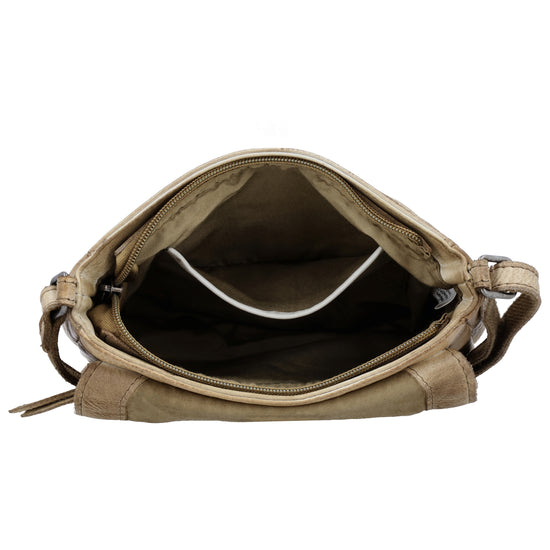 Satteltasche 20 x 19,5cm in Sand mit Überschlag und Reißverschluss - leder-accessoires.com