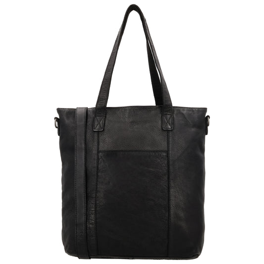 Ledershopper Schwarz 39x37cm – Große Damen Tasche aus Vollrindleder