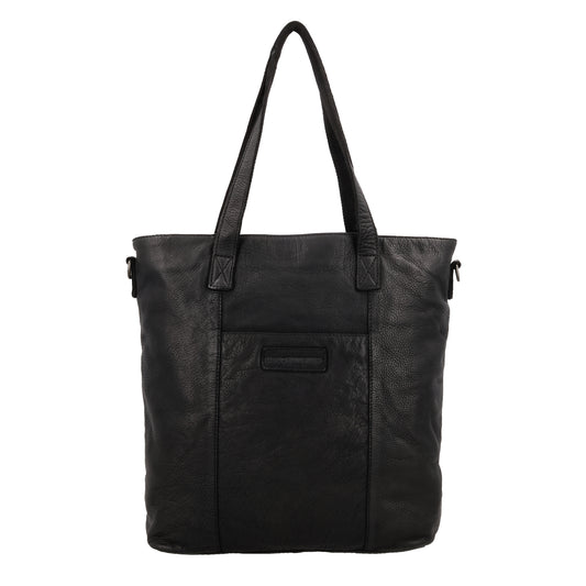 Ledershopper Schwarz 39x37cm – Große Damen Tasche aus Vollrindleder