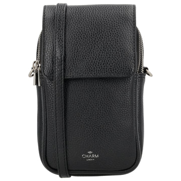 Handytasche Leder 22,5x12x6cm in Schwarz mit Überschlag
